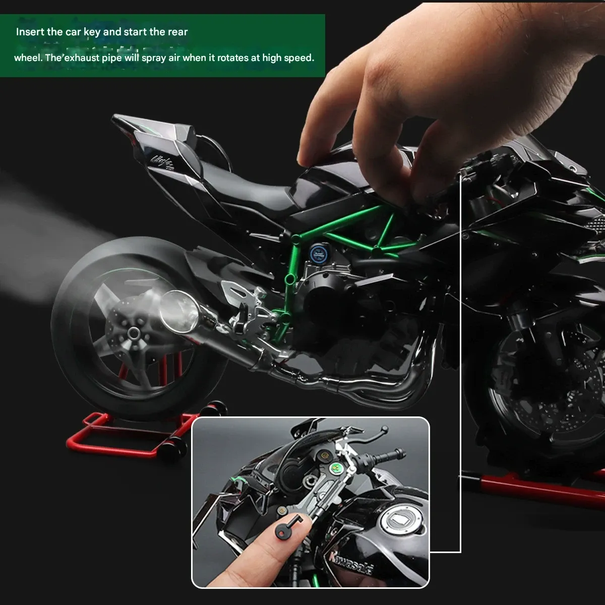 1:6 Scale Kawasaki H2R Motorcycle Model – Alloy Simulation Replica with Ignition Key Start, Smoke Spray Effect & Exquisite Display Piece