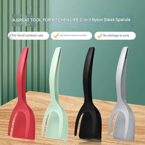 New 2-in-1 Spatula Tongs - Food Turner, Toast and Egg Flipper, and Kitchen Scraper