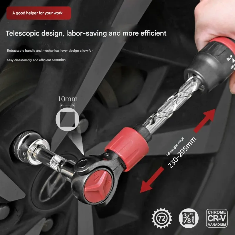 Multifunctional Telescoping Flex Head Ratchet Wrench & Drive Quick-Release Socket Set