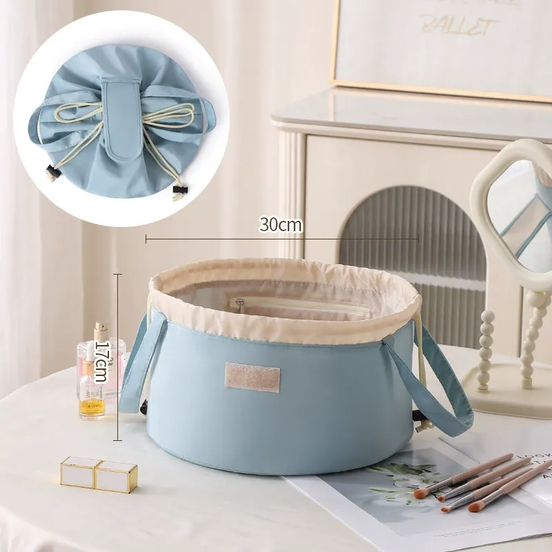 Instagram-style upgraded portable lazy makeup bag - bucket drawstring pouch, portable large capacity cosmetics drawstring storage bag