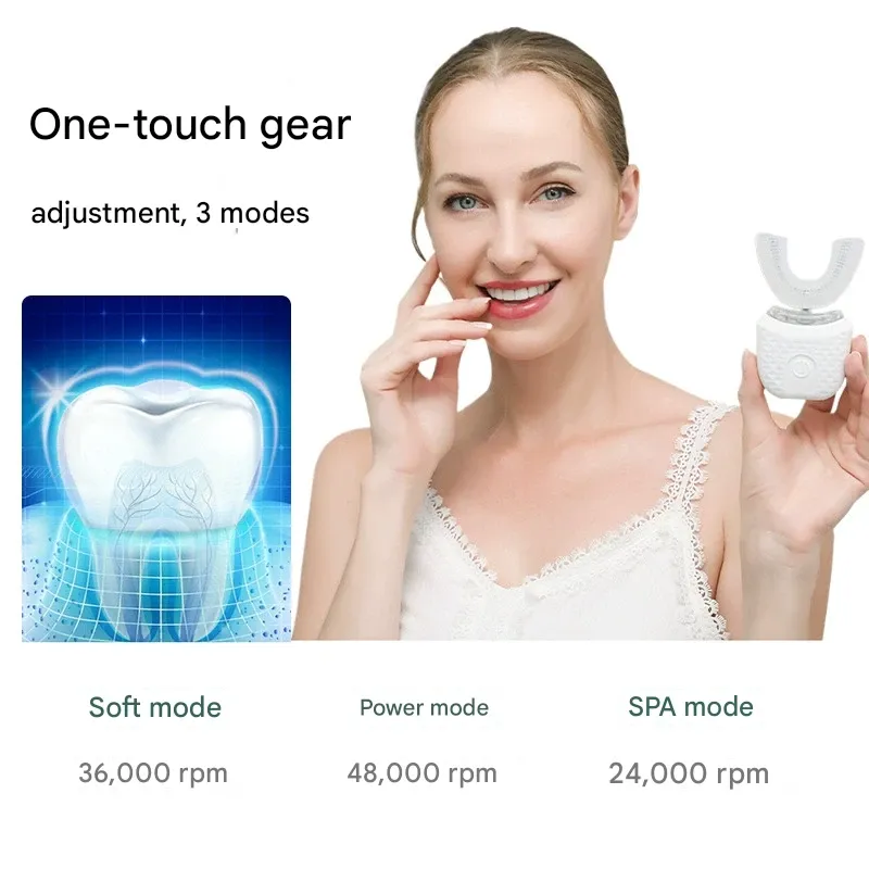 U-Shaped Electric Toothbrush for Adults  Waterproof Sonic Silicone Brush with Soft Bristles  Rechargeable Automatic Timer Teeth Cleaner