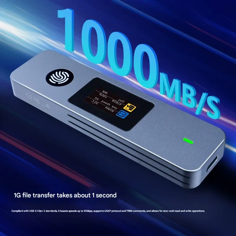 ITGZ Portable M.2 NVMe SSD External Enclosure with Visual Fingerprint Encryption