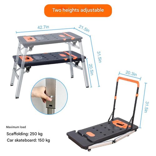 7-in-1 Multi-Functional Work Bench & Mobile Platform, with Dolly, Scaffolding and Ladder Features