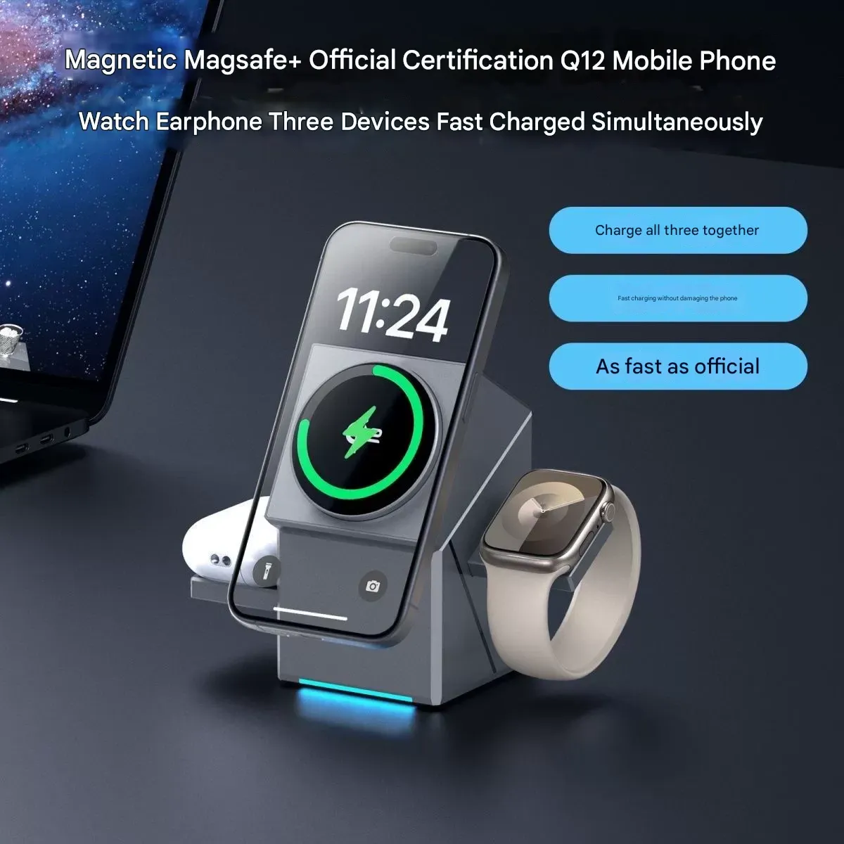 Qi2 3-in-1 Magnetic Rotating Magic Cube Wireless Charger – Charge Phone, Earbuds & Watch Simultaneously | Say Goodbye to Cluttered Cables!