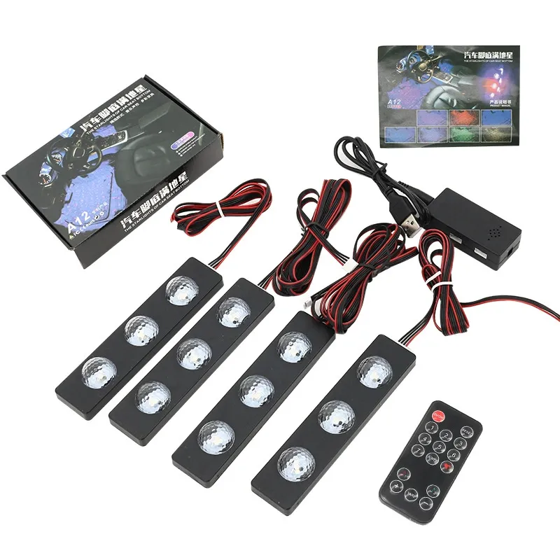 Galaxy Footwell Ambient Lights  4-Piece Starry Floor Lighting Set   Multi-Color Sound-Activated LED Car Interior Kit