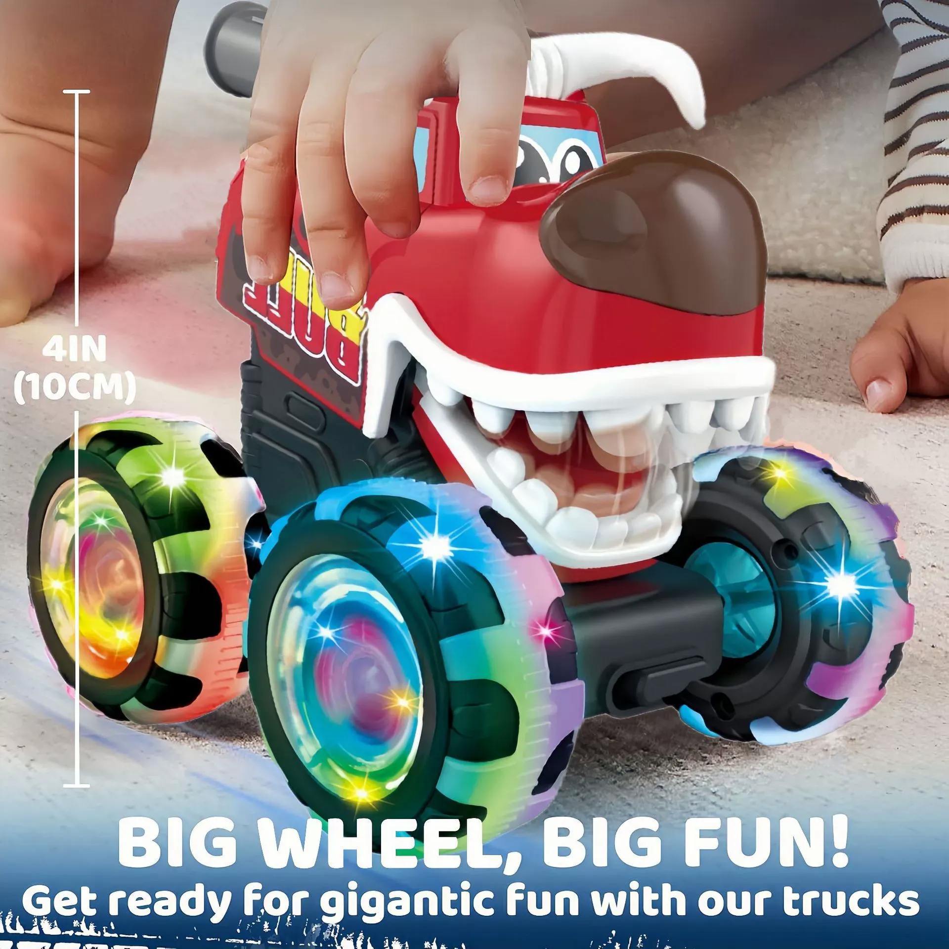 （Three-pack）Kids' Light-Up Toy Car & Hot Press-and-Go Monster Stomp Friction Power Sliding Car - As Gifts