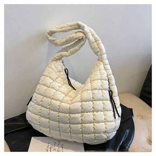 Fashion Pleated Cloud Bag  Shoulder Crossbody Tote Bag with Two-Way Zipper, Large Capacity, Made of Down Cotton Fabric