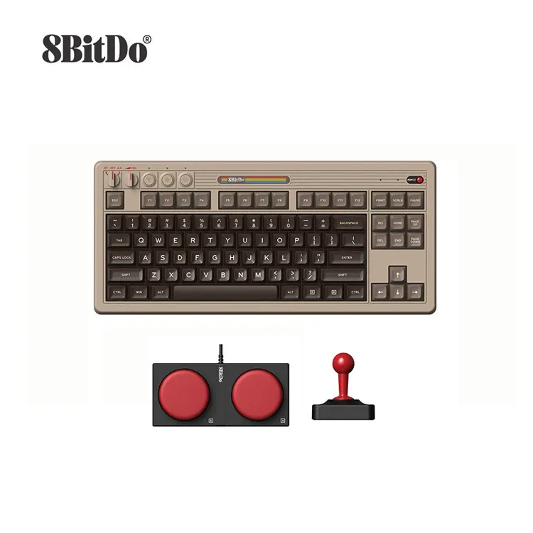 C64 Retro Mechanical Gaming Keyboard  Wireless Bluetooth 3-Mode 87-Key with Joystick