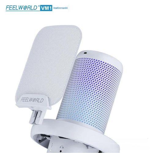 FEELWORLD VM1-AS-W USB Condenser Gaming Microphone – One-Key Noise Reduction & Mute