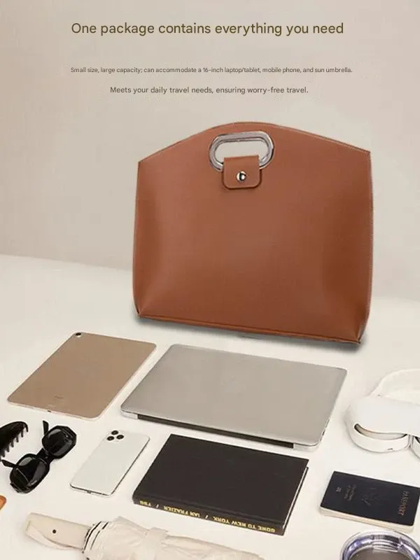 Handheld Leather Laptop Briefcase - Water-Resistant Minimalist Business Office Bag