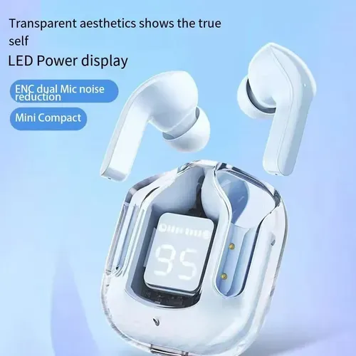 See-Through Bluetooth Earbuds Pro - Noise Cancelling HD Stereo, 40H Playtime Comfort-Fit Earphones, Wireless Immersive Sound for Workout or Travel