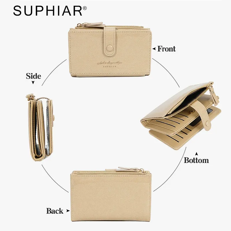 Dual-Fold Multi-Slot Coin Purse & Card Holder, All-in-One PU Leather Cover - Sleek Mid-Length Design for Women