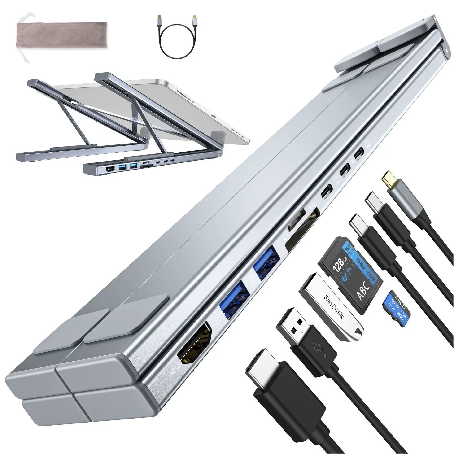 Bestselling 8-in-1 Aluminum Alloy Hub with Multi-Interface HDMI | Foldable Laptop Cooling Stand