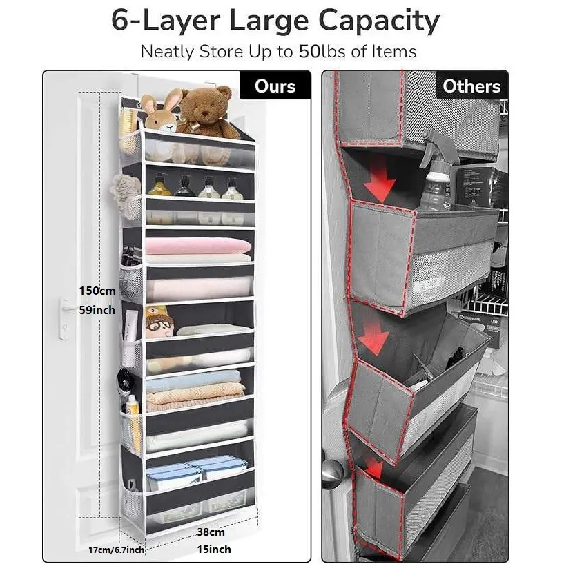 6-Tier Over-the-Door Hanging Storage Organizer with Large Non-Woven Fabric Pockets