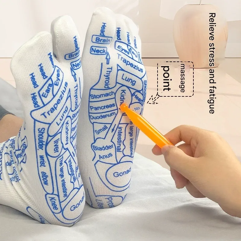 Acupressure Foot Massage Socks with 100 Point Guide & Meridian Therapy Stick