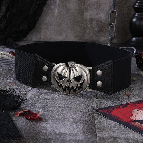 New Halloween Pumpkin Head Alloy Buckle Belt   Fashionable & Versatile Pumpkin Head Waist Cincher Accessory