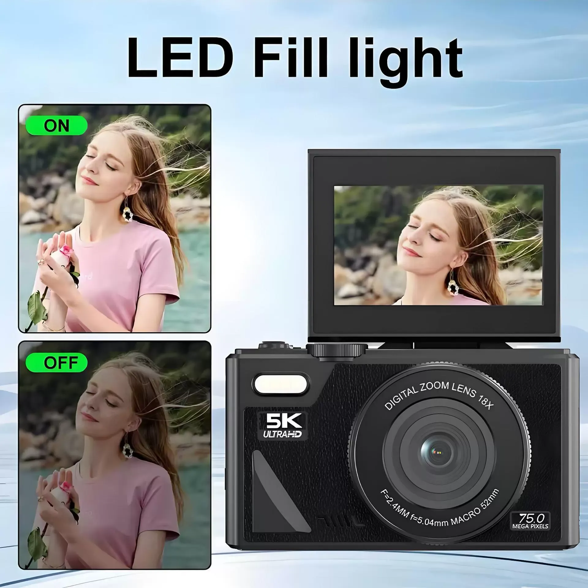 W1 Digital Camera – HD 180° Flip Screen  AF Auto Focus with Filters | Student-Friendly CCD Camera