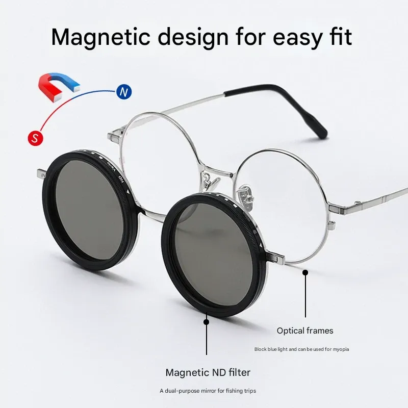 Retro Punk Magnetic ND9 Clip-On Sunglasses - Adjustable Rotating Light Control Lenses (Zero-Power Universal)