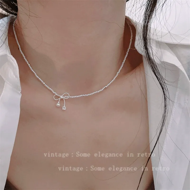 Dainty Bow Zircon Necklace – Korean-Inspired Elegant & Delicate Collarbone Chain