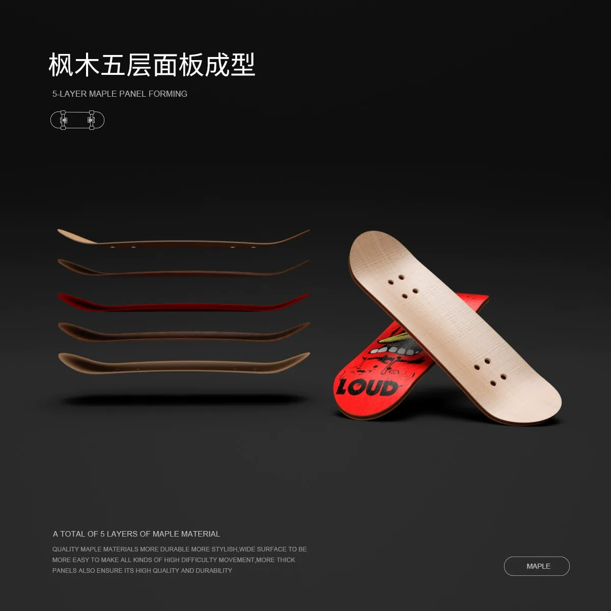 Finger skateboard with bearings, professional-grade five-layer maple fingertip skateboard, stress-relief toy