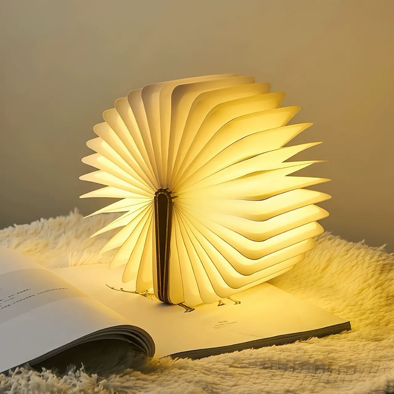 LED Wooden Book Light - Creative Folding, Rechargeable Bedside Night Lamp（10 x 8 x 2.5 cm）
