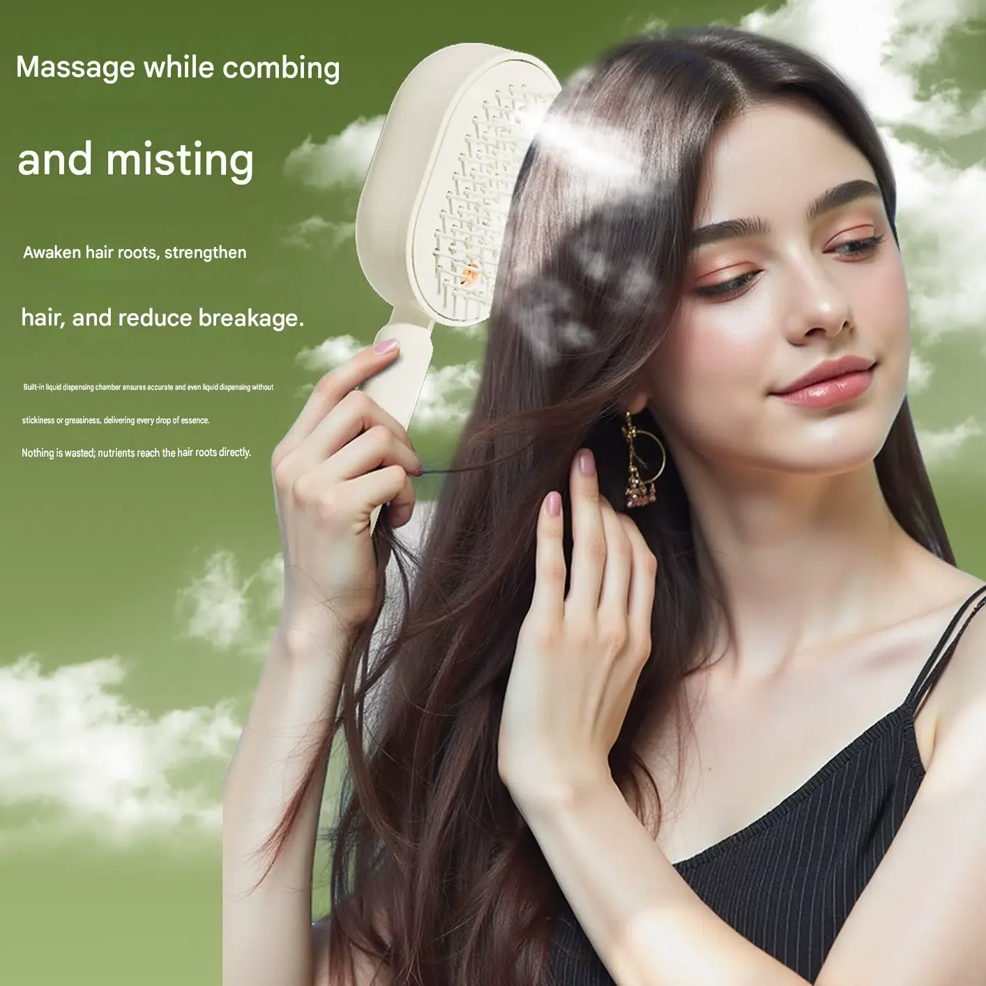Electric Mist Spray Cushion Massage Hairbrush – Essential Oil Atomizing, Self-Cleaning, Anti-Static, Anti-Tangle Smoothing Comb
