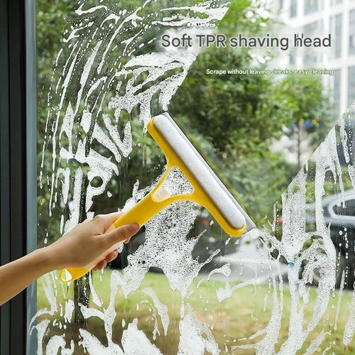 （Two packs！）Home Multi-Purpose Glass Cleaning Kit – 3-in-1 Dual-Sided Scrubber Squeegee & Spray Bottle for Windows & Mirrors