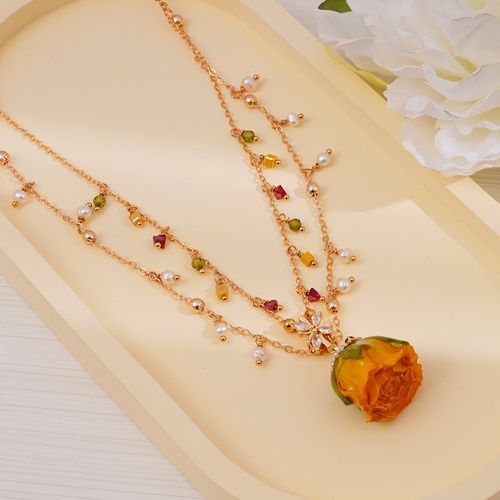 Hot Retro Dried Rose Necklace Gentle Flowers That Will Never Wither