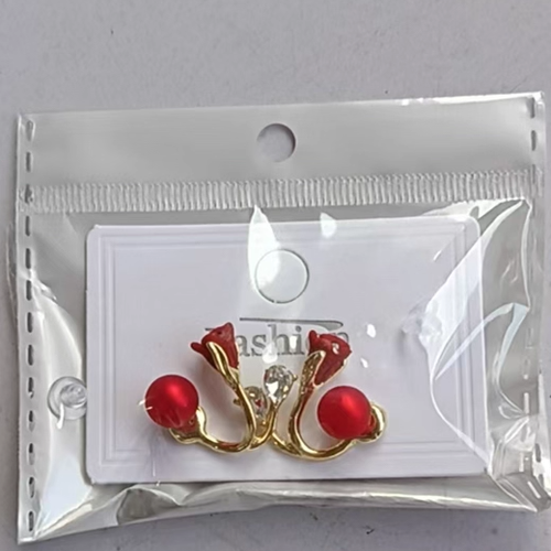 Korean Light Luxury Red Flower Pearl Earrings | Elegant Light Luxury Stud Earrings | Retro Niche Red Bean Earrings
