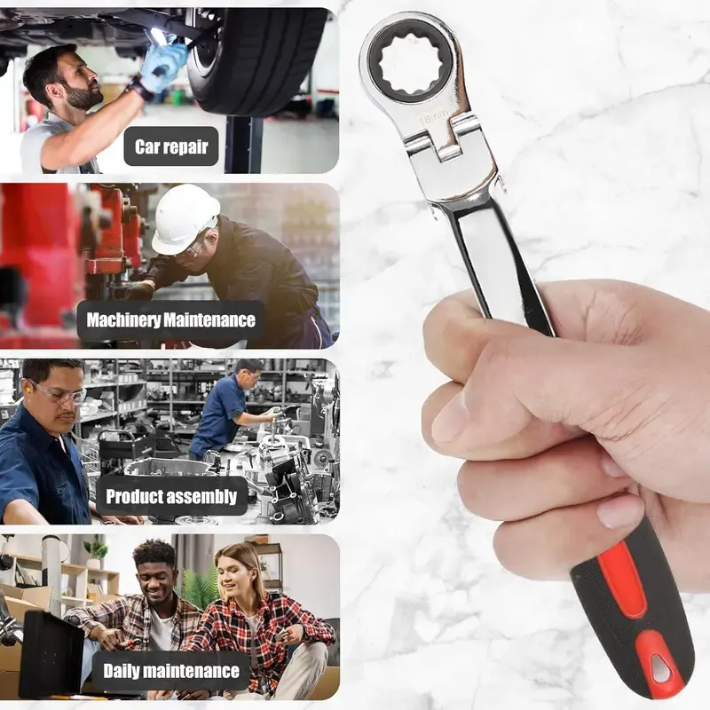 12 in 1 Interchangeable Heads Ratcheting Combination Wrench Set, 8-19mm Metric Flex Head Ratchet Wrench Tool for Mechanic Repair, Tools for Men Gift,Father's Day Gift