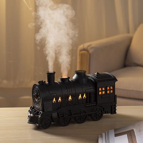 Retro Locomotive Ultrasonic Aromatherapy Diffuser with Dual Mist Outlets & Flame Effect