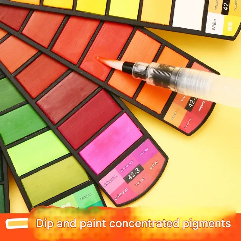Fan-Shaped Solid Watercolor Paint Set - 42 Colors Gouache for Beginners & Artists