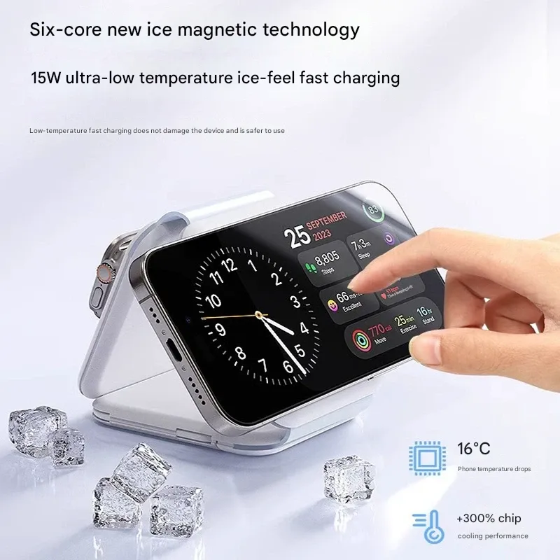 3-in-1 Magnetic Wireless Charger, Foldable Magnetic Wireless Charger Compatible with Apple iPhone and Watch