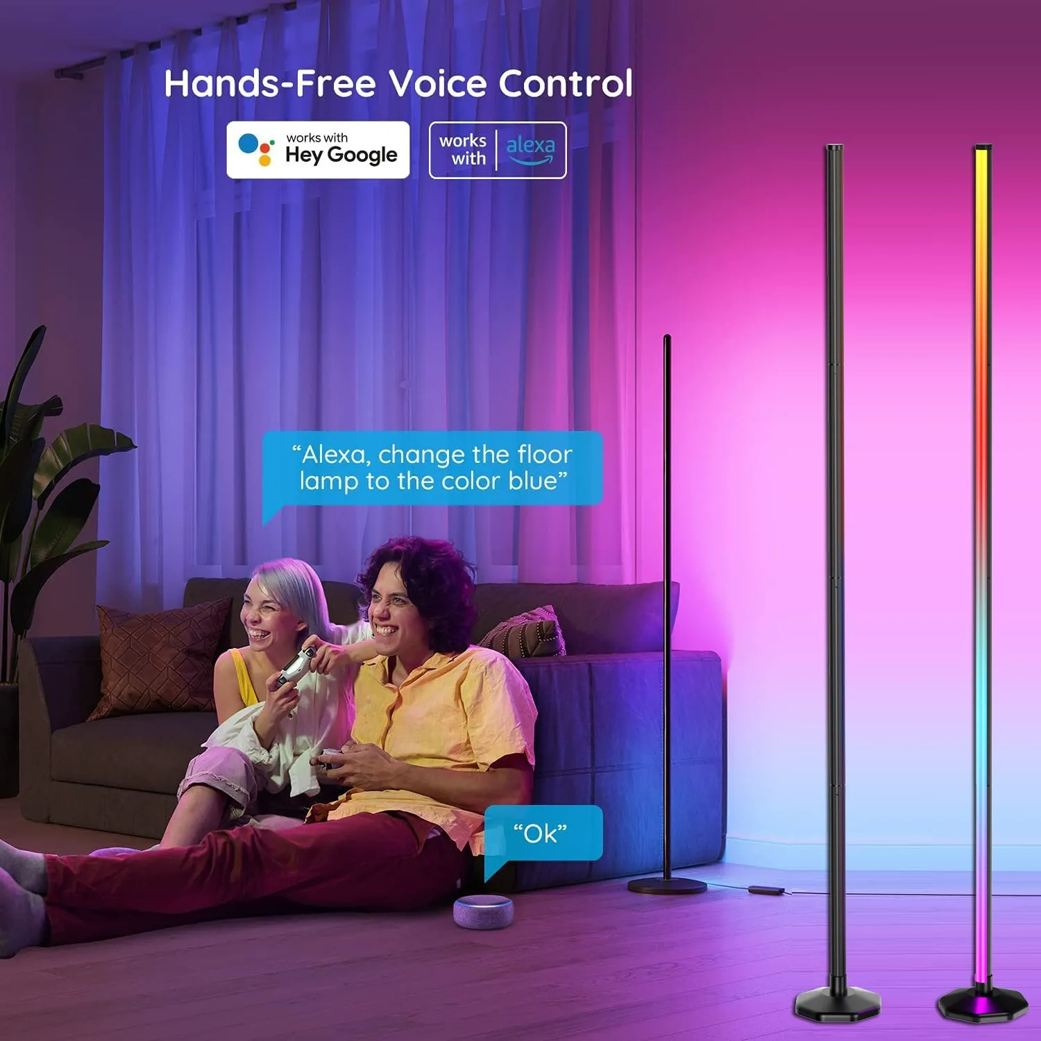 1.45M Iridescent Floor Lamp with Smart Remote, Bluetooth RGB, and Sound Rhythm Sync - Premium Ambient Floor Lighting for Living Room & Bar