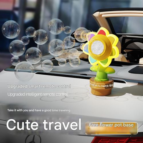Bubble machine with horn and seven-color flower remote control, bubble blowing car accessories, Internet celebrity car sunflower bubble machine