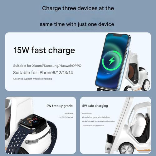 Desktop car wireless charging mobile phone holder Apple mobile phone earphone watch fast charging three in one wireless charger