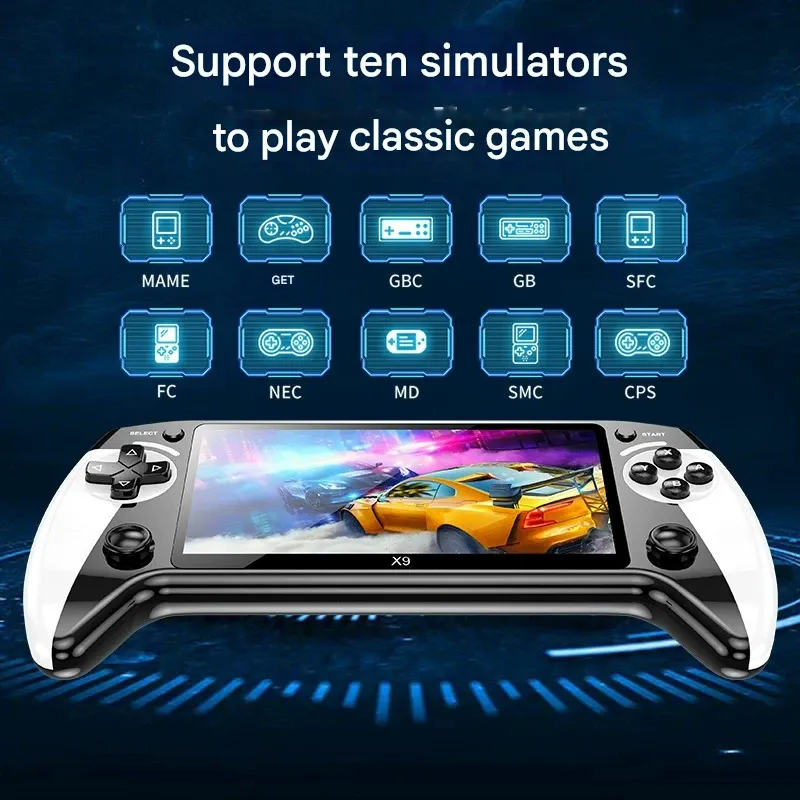 X9 Handheld Game Console - 5.5-Inch Screen, 10 Emulators for Arcade Classics & Retro GBA Gaming
