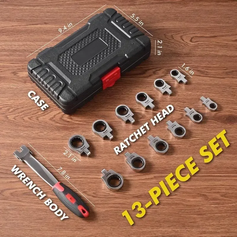 12 in 1 Interchangeable Heads Ratcheting Combination Wrench Set, 8-19mm Metric Flex Head Ratchet Wrench Tool for Mechanic Repair, Tools for Men Gift,Father's Day Gift
