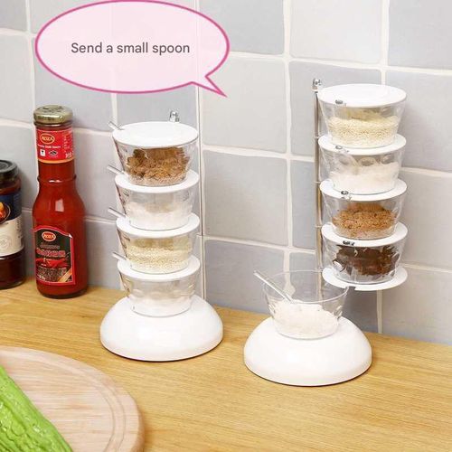 Rotatable modular seasoning jar set - kitchen storage container and shelf organizer.