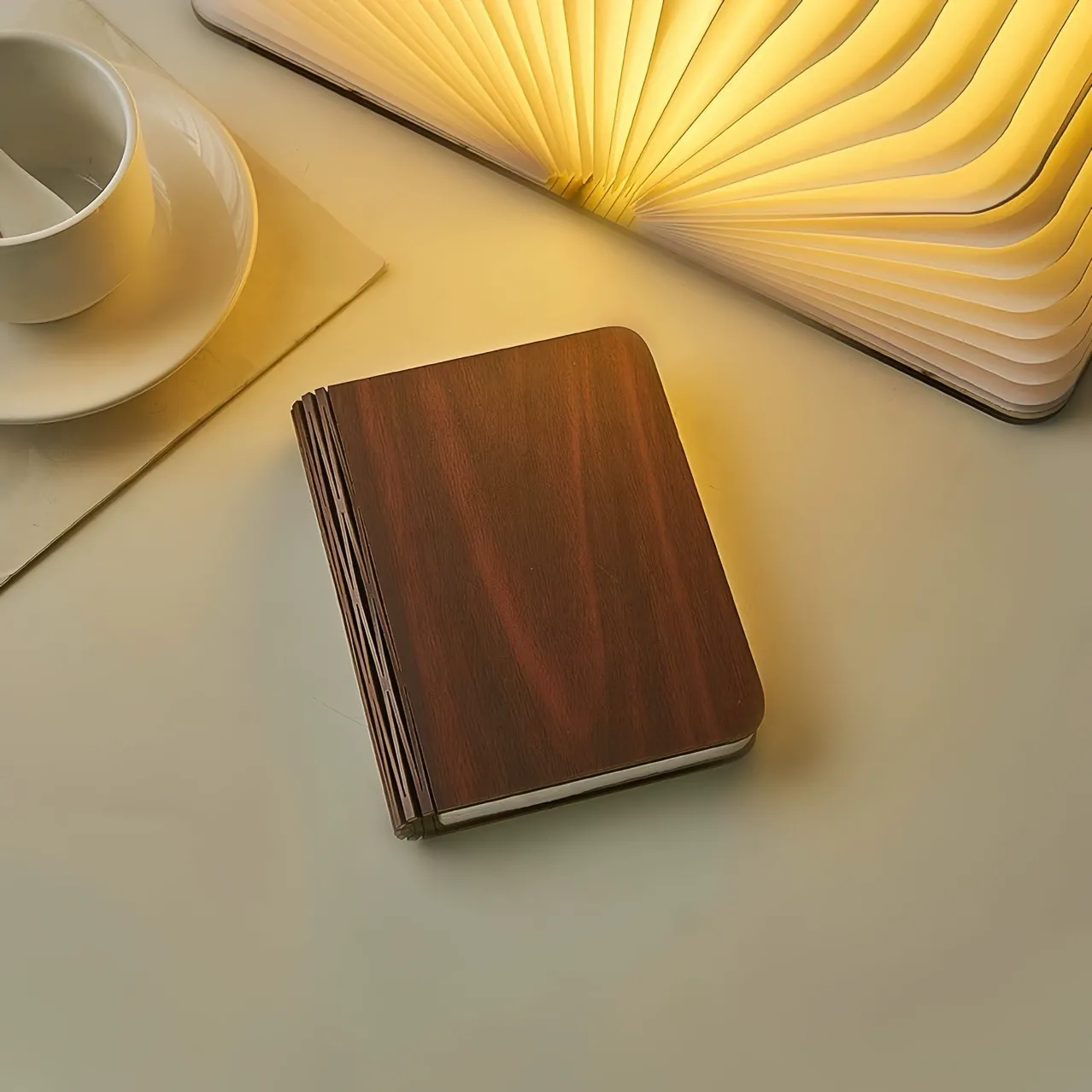 LED Wooden Book Light - Creative Folding, Rechargeable Bedside Night Lamp（10 x 8 x 2.5 cm）