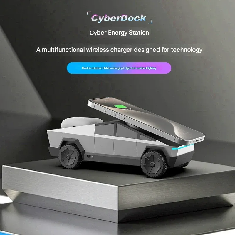 Cybertruck-Style 3-in-1 Multi-Function Wireless Charger - Qi2 Certified Desktop Charging Station