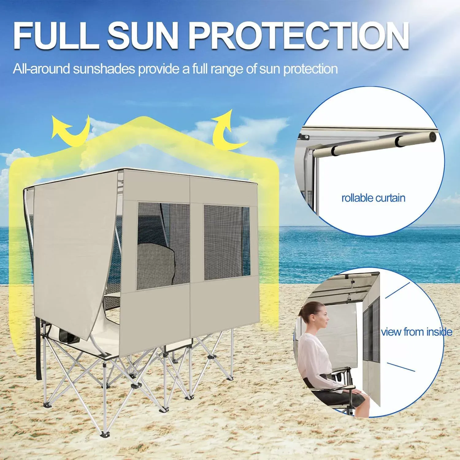 2-Person Outdoor Sun Shade Chair – Portable UV-Proof Love Seat for Camping & Beach