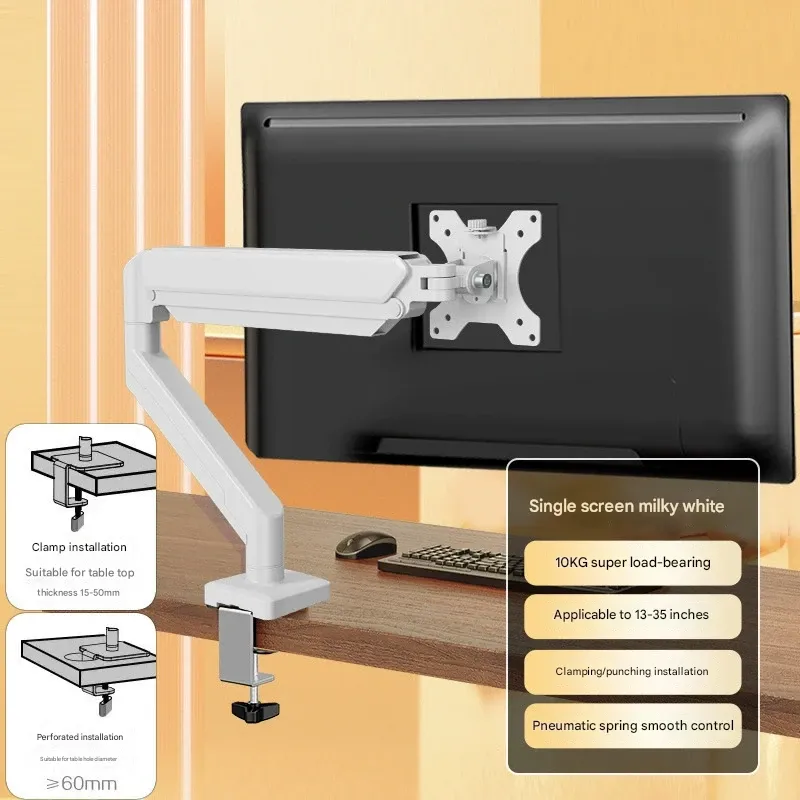 Computer Monitor Stand – Adjustable Arm Mount with Swivel Base  No-Drill Dual Screen Riser for Desktops
