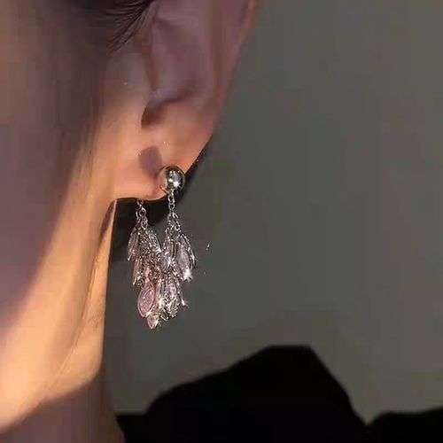 Wear zircon water drop tassel silver needle earrings light luxury high-end earrings earrings