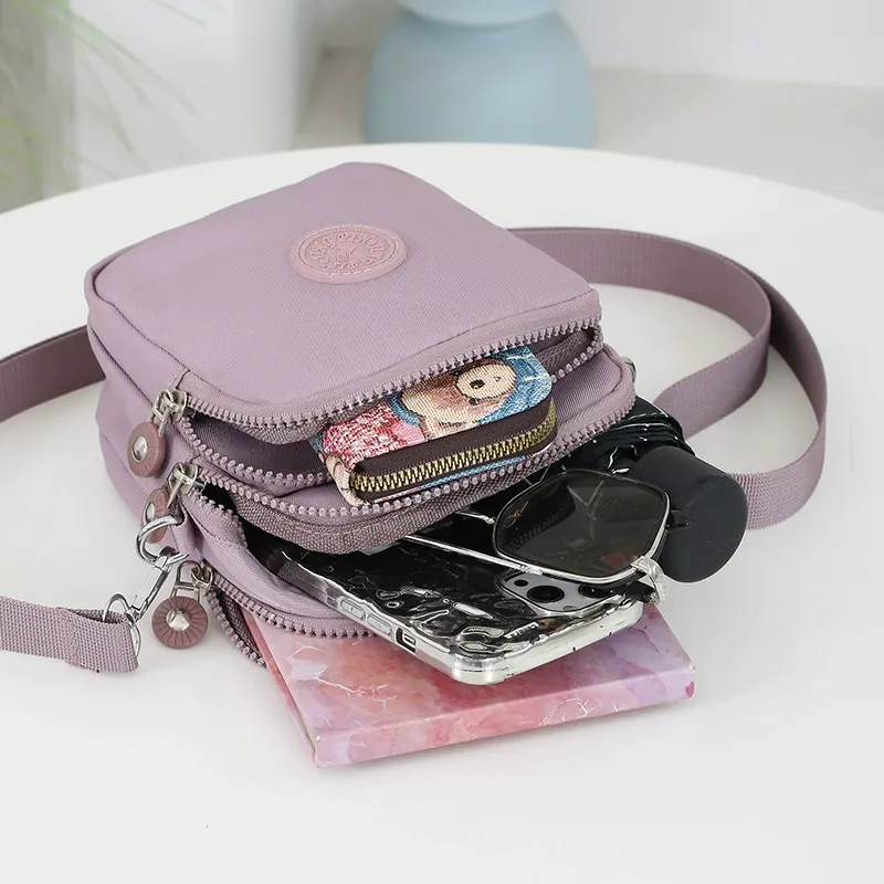 New Nylon Shoulder Bag  Solid Color Crossbody Bag  Multi-Zipper Convenient Outdoor Mom's Small Bag