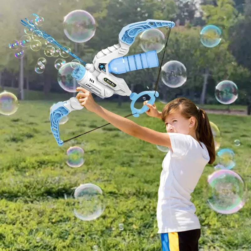 （No foaming liquid）Best-Seller Bubble Blaster Bow & Arrow - 2-in-1 Electric LED Bubble Machine with Water Gun, Handheld Outdoor Water Toy for Kids