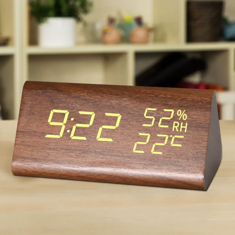 Minimalist Smart Voice Control Alarm Clock - Wooden LED Silent Clock with USB Power - Craft Decor