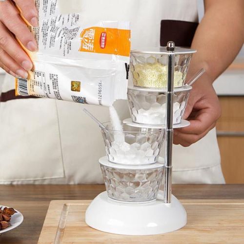 Rotatable modular seasoning jar set - kitchen storage container and shelf organizer.