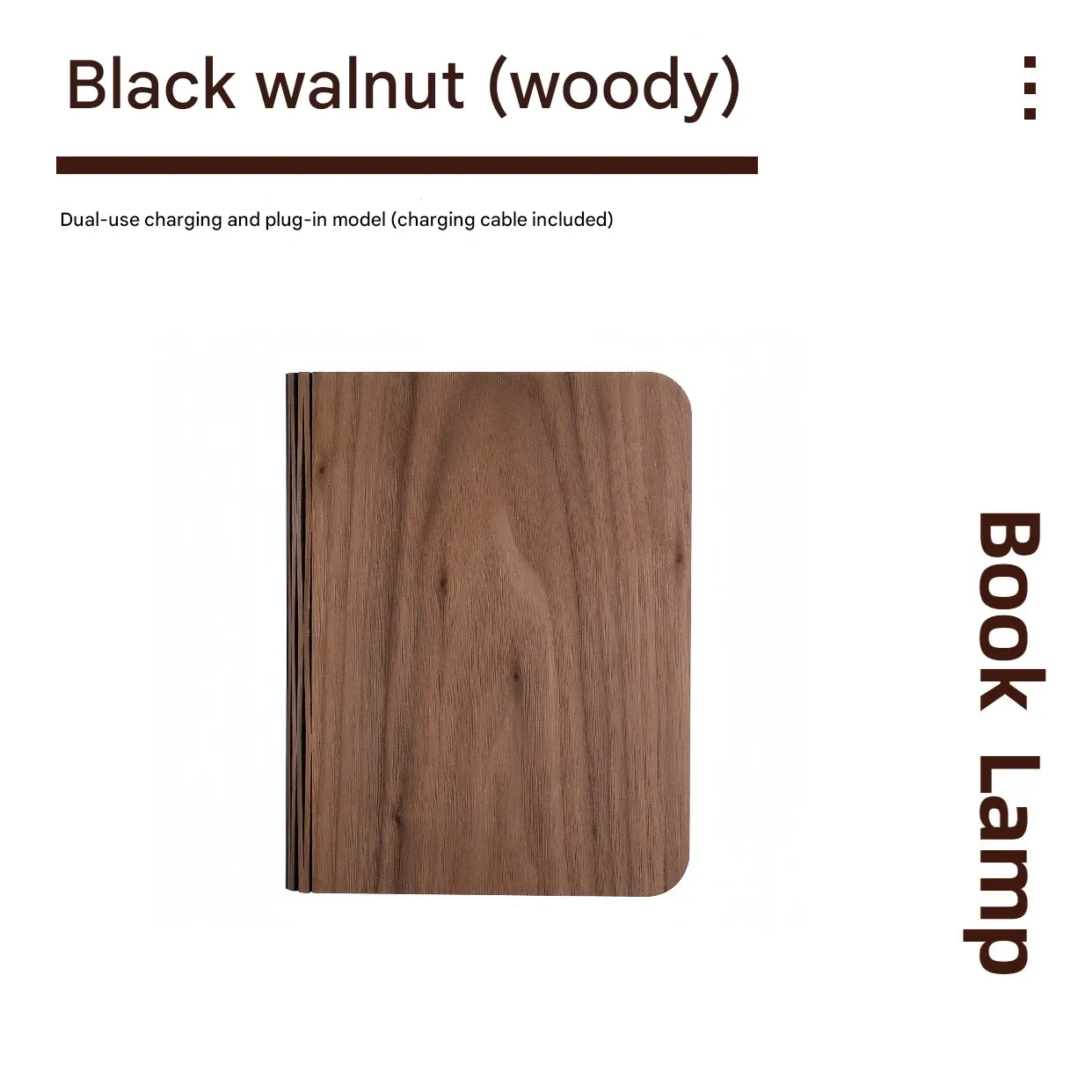 LED Wooden Book Light - Creative Folding, Rechargeable Bedside Night Lamp（10 x 8 x 2.5 cm）