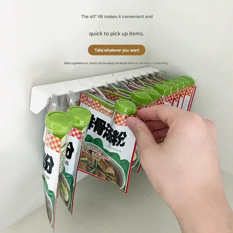 Wall-Mounted No-Drill Kitchen Rack - Organizer for Packaged Seasoning Pouches